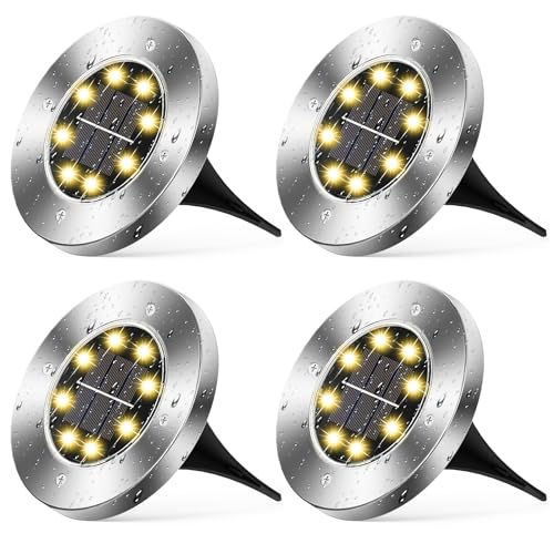 Wilktop Solarleuchten für Garten Solarlampe Garten Lampe Solarleuchte Bodenleuchte Warmweiß mit 8LEDs Licht Bodenstrahler LED Außen Garten IP65 4er im Set von Wilktop