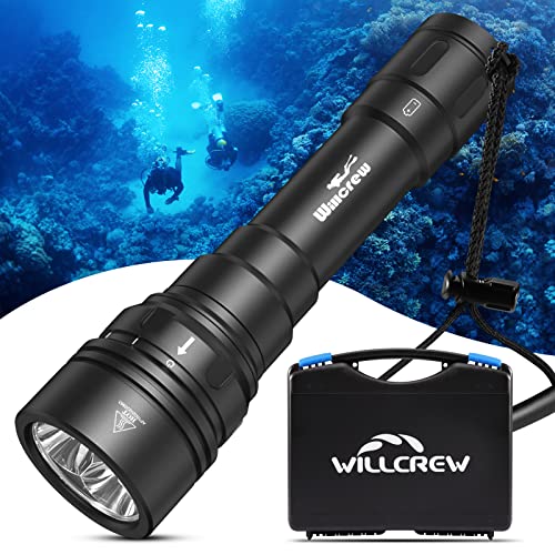 Willcrew DX150 15000 Lumen Tauchlicht Professionelle Tauch-Taschenlampe Wasserdichte Unterwasser-Tauchlampe 4 Lichtmodi mit wiederaufladbarem Akku, Ladegerät und Werkzeugkasten von Willcrew