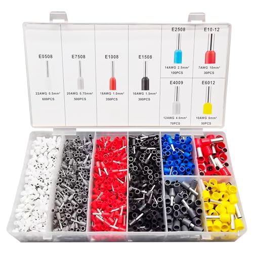 Aderendhülsen Set 2000 Stück, Aderendhülsen 0,5 mm² - 10 mm², Isolierte Aderendhülsen Sortiment, Aderendhülse Set für Drahtverbindung von Willdone