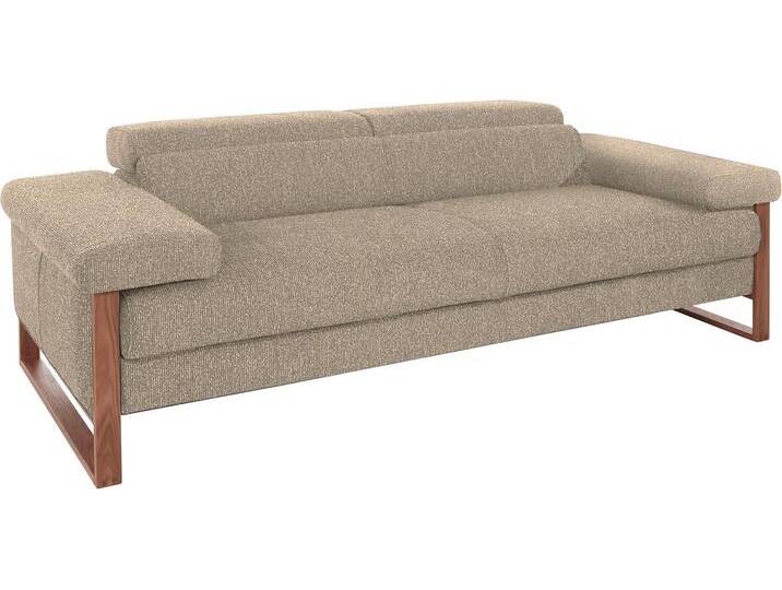 2,5-Sitzer W.SCHILLIG finn , braun (sesame s22), B:230cm H:71cm T:106cm, Flachgewebe S22 (100% Polyester), Stoff S37 (100% Polyester), Longlife Xtra-Leder Z59: Glattleder mit modischer Prägung. Hautstärke 0, 9 - 1, 1 mm, Sofas, German Design Award 2016, Fußgestell Nussbaum natur, Breite 230 cm von Willi-Schillig