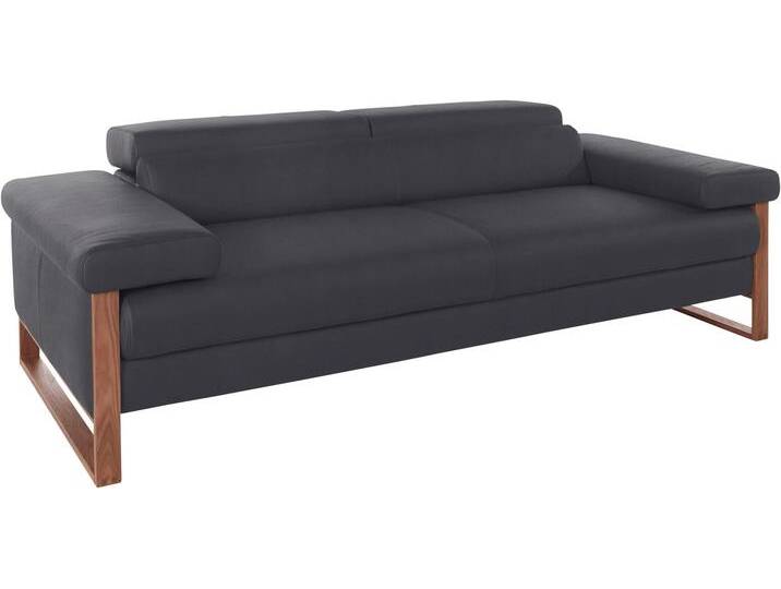 2,5-Sitzer W.SCHILLIG finn , grau (antracite s37), B:230cm H:71cm T:106cm, Flachgewebe S22 (100% Polyester), Stoff S37 (100% Polyester), Longlife Xtra-Leder Z59: Glattleder mit modischer Prägung. Hautstärke 0, 9 - 1, 1 mm, Sofas, German Design Award 2016, Fußgestell Nussbaum natur, Breite 230 cm von Willi-Schillig