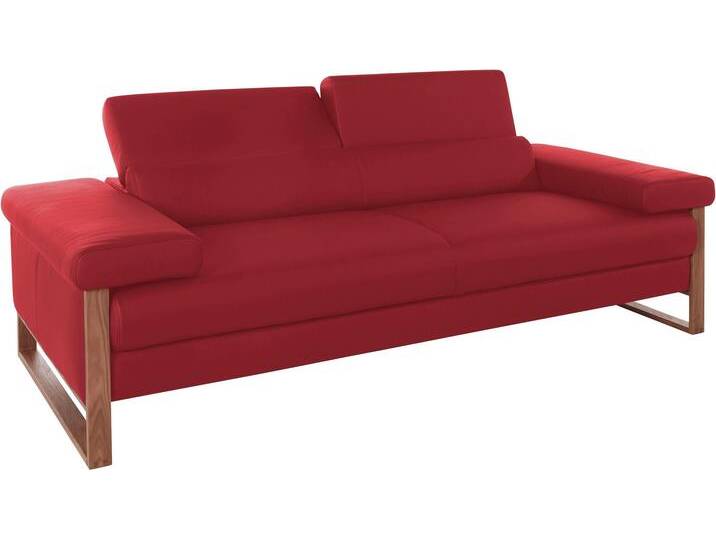 2,5-Sitzer W.SCHILLIG finn , rot (ruby rot z59), B:230cm H:71cm T:106cm, Flachgewebe S22 (100% Polyester), Stoff S37 (100% Polyester), Longlife Xtra-Leder Z59: Glattleder mit modischer Prägung. Hautstärke 0, 9 - 1, 1 mm, Sofas, German Design Award 2016, Fußgestell Nussbaum natur, Breite 230 cm von Willi-Schillig
