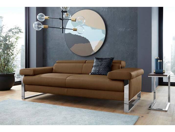 2-Sitzer W.SCHILLIG finn , braun (chocolate s37), B:210cm H:71cm T:106cm, Flachgewebe S22 (100% Polyester), Stoff S37 (100% Polyester), Longlife Xtra-Leder Z59: Glattleder mit modischer Prägung. Hautstärke 0, 9 - 1, 1 mm, Sofas, German Design Award 2016, Fußgestell Chrom glänzend, Breite 210 cm von Willi-Schillig