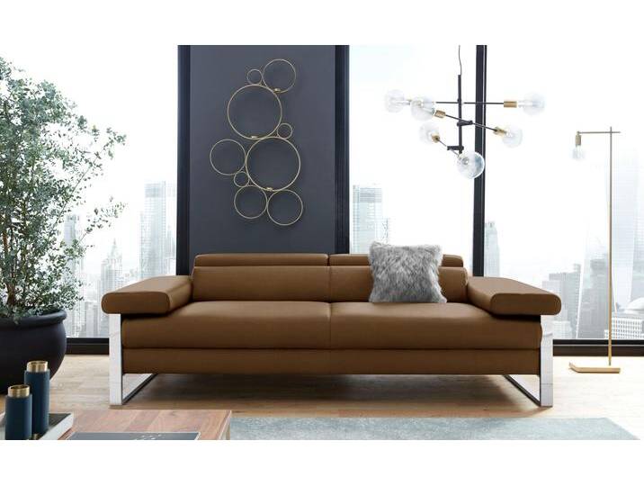 2-Sitzer W.SCHILLIG finn , braun (chocolate s37), B:230cm H:71cm T:106cm, Flachgewebe S22 (100% Polyester), Stoff S37 (100% Polyester), Longlife Xtra-Leder Z59: Glattleder mit modischer Prägung. Hautstärke 0, 9 - 1, 1 mm, Sofas, German Design Award 2016, Fußgestell Chrom glänzend, Breite 230 cm von Willi-Schillig