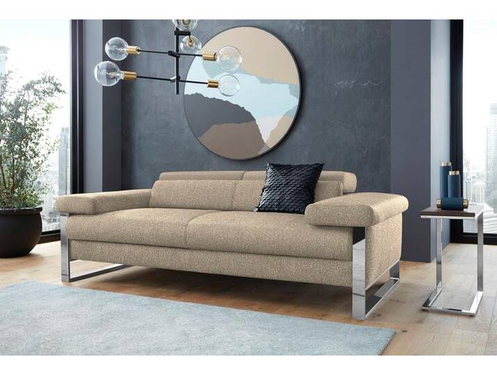 2-Sitzer W.SCHILLIG finn , braun (sesame s22), B:210cm H:71cm T:106cm, Flachgewebe S22 (100% Polyester), Stoff S37 (100% Polyester), Longlife Xtra-Leder Z59: Glattleder mit modischer Prägung. Hautstärke 0, 9 - 1, 1 mm, Sofas, German Design Award 2016, Fußgestell Chrom glänzend, Breite 210 cm von Willi-Schillig