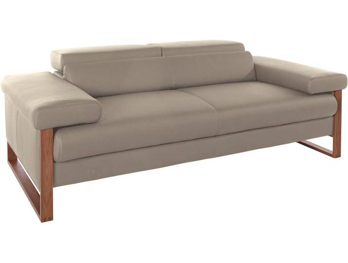 2-Sitzer W.SCHILLIG finn , braun (stone z59), B:210cm H:71cm T:106cm, Flachgewebe S22 (100% Polyester), Stoff S37 (100% Polyester), Longlife Xtra-Leder Z59: Glattleder mit modischer Prägung. Hautstärke 0, 9 - 1, 1 mm, Sofas, German Design Award 2016, Fußgestell Nussbaum natur, Breite 210 cm von Willi-Schillig