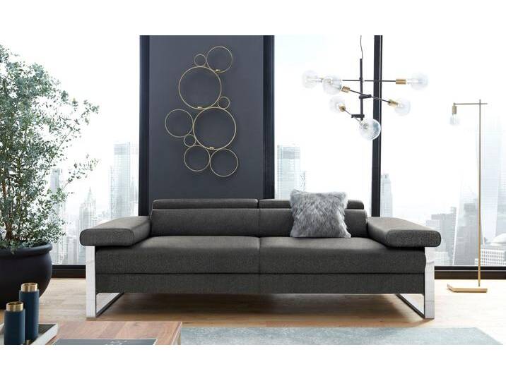 2-Sitzer W.SCHILLIG finn , grau (anthrazit s22), B:230cm H:71cm T:106cm, Flachgewebe S22 (100% Polyester);Stoff S37 (100% Polyester);Longlife Xtra-Leder Z59: Glattleder mit modischer Prägung. Hautstärke 0, 9 - 1, 1 mm, Sofas, German Design Award 2016, Fußgestell Chrom glänzend, Breite 230 cm von Willi-Schillig