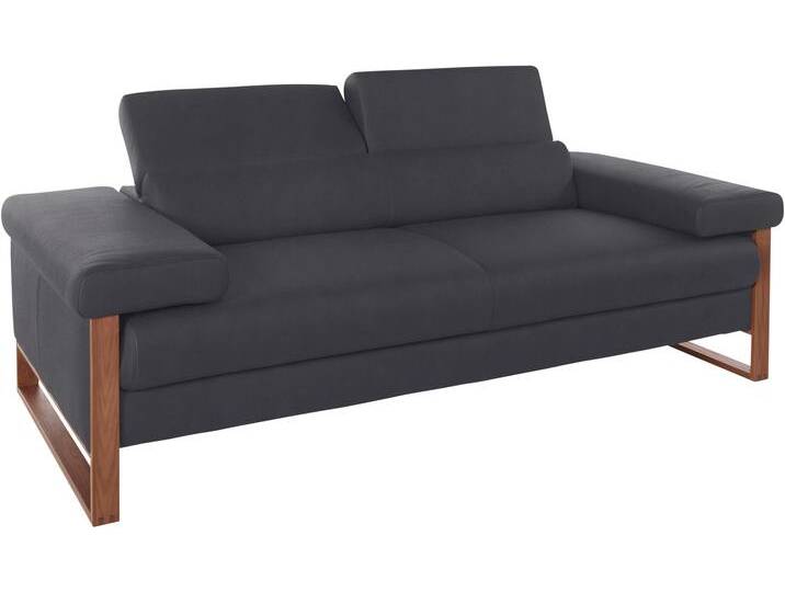 2-Sitzer W.SCHILLIG finn , grau (antracite s37), B:210cm H:71cm T:106cm, Flachgewebe S22 (100% Polyester), Stoff S37 (100% Polyester), Longlife Xtra-Leder Z59: Glattleder mit modischer Prägung. Hautstärke 0, 9 - 1, 1 mm, Sofas, German Design Award 2016, Fußgestell Nussbaum natur, Breite 210 cm von Willi-Schillig