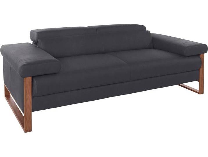 2-Sitzer W.SCHILLIG finn , grau (antracite s37), B:210cm H:71cm T:106cm, Flachgewebe S22 (100% Polyester), Stoff S37 (100% Polyester), Longlife Xtra-Leder Z59: Glattleder mit modischer Prägung. Hautstärke 0, 9 - 1, 1 mm, Sofas, German Design Award 2016, Fußgestell Nussbaum natur, Breite 210 cm von Willi-Schillig