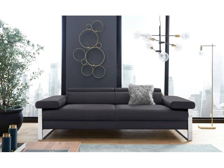 2-Sitzer W.SCHILLIG finn , grau (antracite s37), B:230cm H:71cm T:106cm, Flachgewebe S22 (100% Polyester), Stoff S37 (100% Polyester), Longlife Xtra-Leder Z59: Glattleder mit modischer Prägung. Hautstärke 0, 9 - 1, 1 mm, Sofas, German Design Award 2016, Fußgestell Chrom glänzend, Breite 230 cm von Willi-Schillig