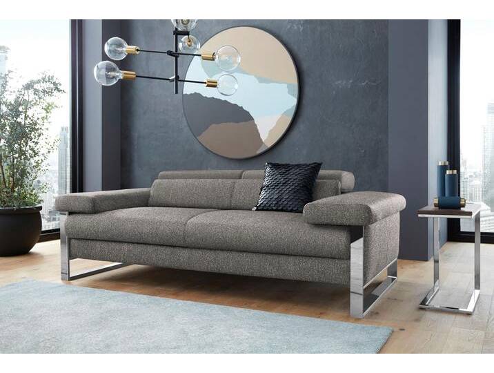 2-Sitzer W.SCHILLIG finn , grau (grau s22), B:210cm H:71cm T:106cm, Flachgewebe S22 (100% Polyester), Stoff S37 (100% Polyester), Longlife Xtra-Leder Z59: Glattleder mit modischer Prägung. Hautstärke 0, 9 - 1, 1 mm, Sofas, German Design Award 2016, Fußgestell Chrom glänzend, Breite 210 cm von Willi-Schillig