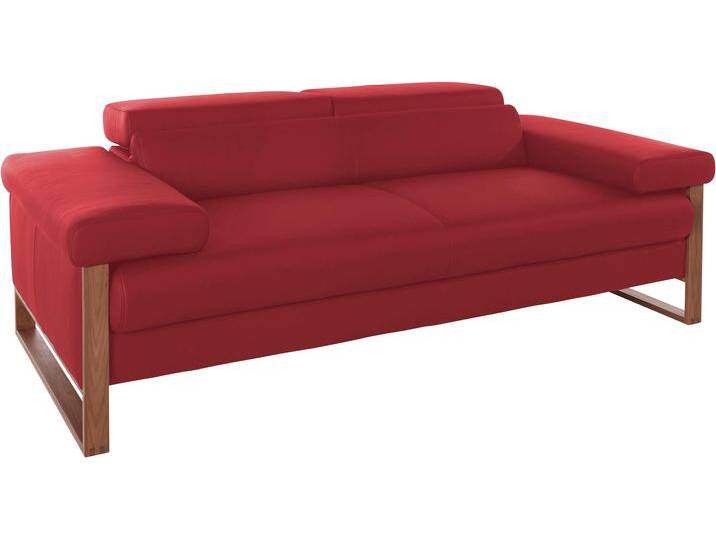 2-Sitzer W.SCHILLIG finn , rot (ruby rot z59), B:210cm H:71cm T:106cm, Flachgewebe S22 (100% Polyester), Stoff S37 (100% Polyester), Longlife Xtra-Leder Z59: Glattleder mit modischer Prägung. Hautstärke 0, 9 - 1, 1 mm, Sofas, German Design Award 2016, Fußgestell Nussbaum natur, Breite 210 cm von Willi-Schillig