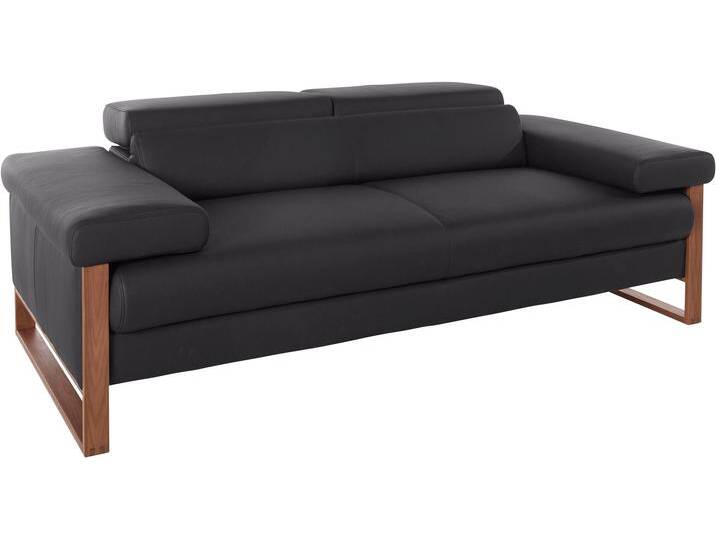 2-Sitzer W.SCHILLIG finn , schwarz (schwarz z59), B:210cm H:71cm T:106cm, Flachgewebe S22 (100% Polyester), Stoff S37 (100% Polyester), Longlife Xtra-Leder Z59: Glattleder mit modischer Prägung. Hautstärke 0, 9 - 1, 1 mm, Sofas, German Design Award 2016, Fußgestell Nussbaum natur, Breite 210 cm von Willi-Schillig