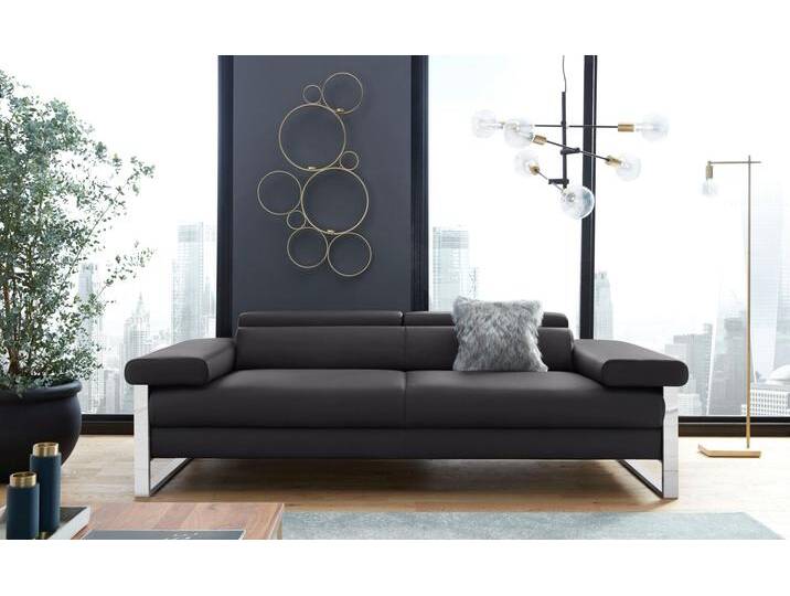 2-Sitzer W.SCHILLIG finn , schwarz (schwarz z59), B:230cm H:71cm T:106cm, Flachgewebe S22 (100% Polyester), Stoff S37 (100% Polyester), Longlife Xtra-Leder Z59: Glattleder mit modischer Prägung. Hautstärke 0, 9 - 1, 1 mm, Sofas, German Design Award 2016, Fußgestell Chrom glänzend, Breite 230 cm von Willi-Schillig