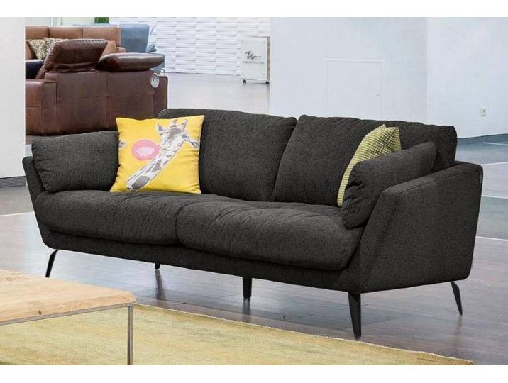 2-Sitzer W.SCHILLIG softy , grau (anthrazit r66), B:183cm H:79cm T:93cm, Chenille-Flachgewebe R66 (85% Polyester, 15% Nylon), Velourgewebe V41 (100% Polyester), Longlife Xtra-Leder Z59: Glattleder mit modischer Prägung. Hautstärke 0, 9 - 1, 1 mm, Sofas, mit dekorativer Heftung im Sitz, Füße schwarz pulverbeschichtet von Willi-Schillig