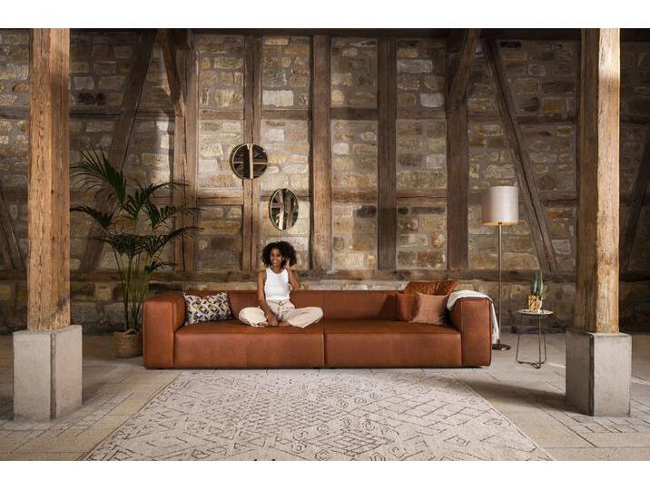 4-Sitzer W.SCHILLIG around-the-block , braun (cognac z69), B:300cm H:66cm T:104cm, Longlife Xtra-Leder Z69: Das feinnarbige, gedeckte Softleder Z69 besticht durch seine außergewöhnliche Weichheit im trendigen »Vintage-Look«, Hautstärke 0, 9 - 1, 1 mm;Longlife fabric Flachgewebe T88 (100% Polyester), Sofas, mit eleganter Biese, mit Federkern von Willi-Schillig