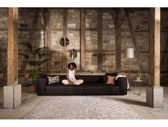 4-Sitzer W.SCHILLIG around-the-block , braun (mocca z69), B:300cm H:66cm T:104cm, Longlife Xtra-Leder Z69: Das feinnarbige, gedeckte Softleder Z69 besticht durch seine außergewöhnliche Weichheit im trendigen »Vintage-Look«, Hautstärke 0, 9 - 1, 1 mm;Longlife fabric Flachgewebe T88 (100% Polyester), Sofas, mit eleganter Biese, mit Federkern von Willi-Schillig