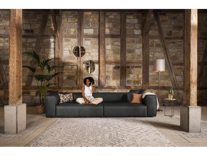 4-Sitzer W.SCHILLIG around-the-block , grau (anthrazit z69), B:300cm H:66cm T:104cm, Longlife Xtra-Leder Z69: Das feinnarbige, gedeckte Softleder Z69 besticht durch seine außergewöhnliche Weichheit im trendigen »Vintage-Look«, Hautstärke 0, 9 - 1, 1 mm;Longlife fabric Flachgewebe T88 (100% Polyester), Sofas, mit eleganter Biese, mit Federkern von Willi-Schillig