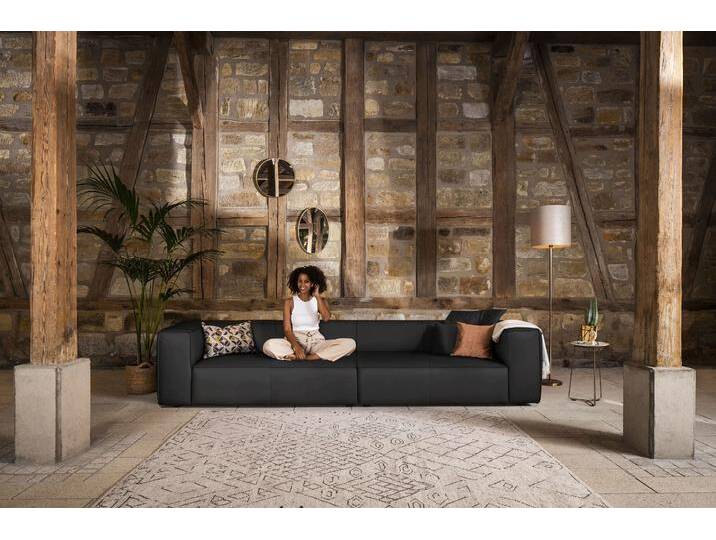 4-Sitzer W.SCHILLIG around-the-block , schwarz (schwarz z59), B:300cm H:66cm T:104cm, Longlife Xtra-Leder Z59: Glattleder mit modischer Prägung. Hautstärke 0, 9 - 1, 1 mm, Sofas, mit eleganter Biese, mit Federkern von Willi-Schillig