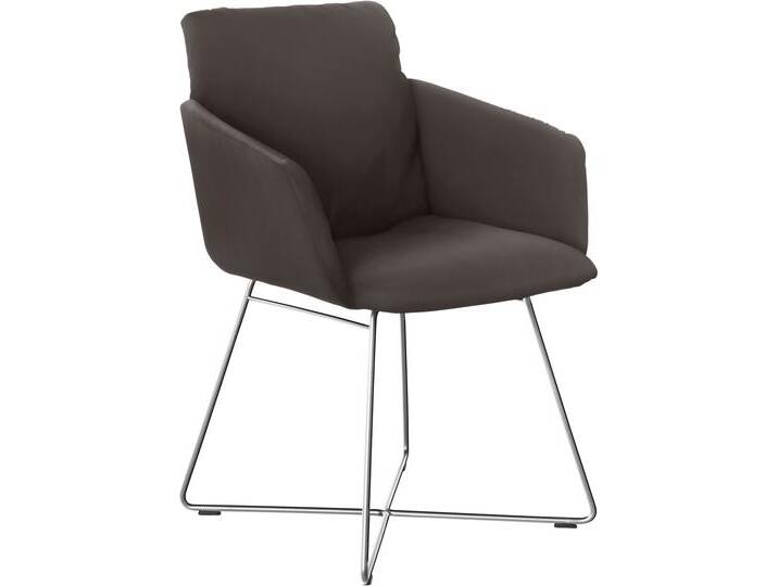 Armlehnstuhl W.SCHILLIG jakob , braun (braun z59, anthrazit pulverbeschichtet), B:57cm H:86cm T:62cm, Chenillegewebe V34 (52% Polyester, 38% Baumwolle, 10% Polyacryl), Longlife Xtra-Leder Z59: Glattleder mit modischer Prägung. Hautstärke 0, 9 - 1, 1 mm, ROHLEDER Chenille-Flachgewebe Q2 W77 (68% Polyacryl, 32% Polyester), ROHLEDER Jacquard-Flachgewebe Q2 W60 (63% Polyester, 37% Polyacryl), Velourgewebe V41 (100% Polyester), Stühle, mit Drahtrohrgestell in Chrom glänzend von Willi-Schillig