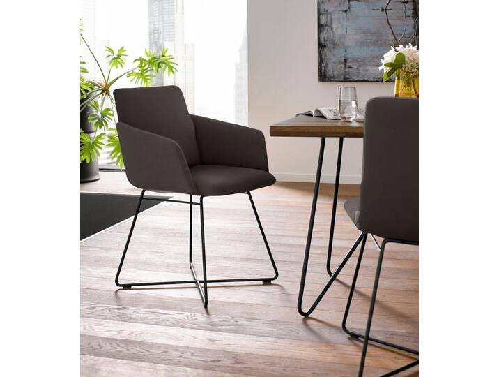 Armlehnstuhl W.SCHILLIG jakob , braun (braun z59, anthrazit pulverbeschichtet), B:57cm H:86cm T:62cm, Chenillegewebe V34 (52% Polyester, 38% Baumwolle, 10% Polyacryl);Longlife Xtra-Leder Z59: Glattleder mit modischer Prägung. Hautstärke 0, 9 - 1, 1 mm;ROHLEDER Chenille-Flachgewebe Q2 W77 (68% Polyacryl, 32% Polyester);ROHLEDER Jacquard-Flachgewebe Q2 W60 (63% Polyester, 37% Polyacryl);Velourgewebe V41 (100% Polyester), Stühle, mit Drahtrohrgestell in Bronze pulverbeschichtet von Willi-Schillig