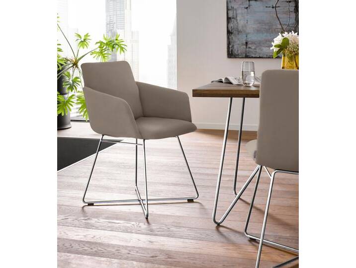 Armlehnstuhl W.SCHILLIG jakob , braun (stone z59, anthrazit pulverbeschichtet), B:57cm H:86cm T:62cm, Chenillegewebe V34 (52% Polyester, 38% Baumwolle, 10% Polyacryl), Longlife Xtra-Leder Z59: Glattleder mit modischer Prägung. Hautstärke 0, 9 - 1, 1 mm, ROHLEDER Chenille-Flachgewebe Q2 W77 (68% Polyacryl, 32% Polyester), ROHLEDER Jacquard-Flachgewebe Q2 W60 (63% Polyester, 37% Polyacryl), Velourgewebe V41 (100% Polyester), Stühle, mit Drahtrohrgestell in Chrom glänzend von Willi-Schillig