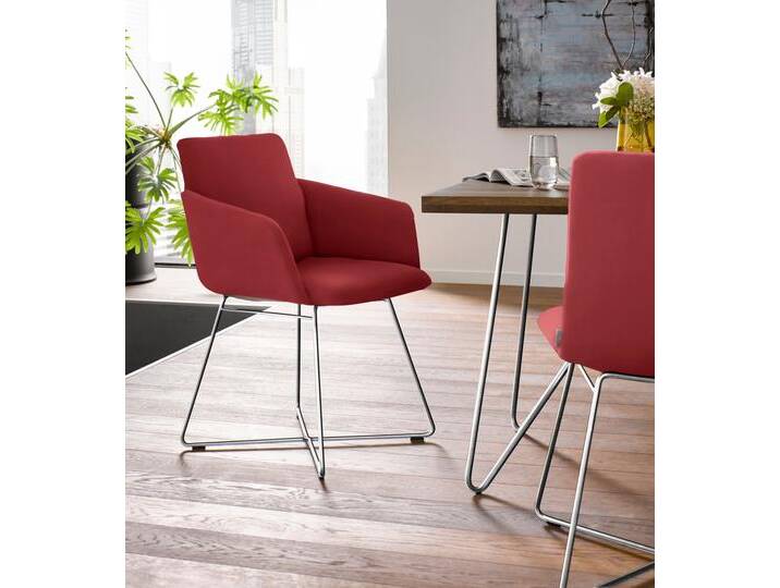 Armlehnstuhl W.SCHILLIG jakob , rot (ruby rot z59, anthrazit pulverbeschichtet), B:57cm H:86cm T:62cm, Chenillegewebe V34 (52% Polyester, 38% Baumwolle, 10% Polyacryl), Longlife Xtra-Leder Z59: Glattleder mit modischer Prägung. Hautstärke 0, 9 - 1, 1 mm, ROHLEDER Chenille-Flachgewebe Q2 W77 (68% Polyacryl, 32% Polyester), ROHLEDER Jacquard-Flachgewebe Q2 W60 (63% Polyester, 37% Polyacryl), Velourgewebe V41 (100% Polyester), Stühle, mit Drahtrohrgestell in Chrom glänzend von Willi-Schillig