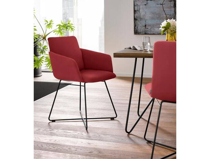 Armlehnstuhl W.SCHILLIG jakob , rot (ruby rot z59, anthrazit pulverbeschichtet), B:57cm H:86cm T:62cm, Chenillegewebe V34 (52% Polyester, 38% Baumwolle, 10% Polyacryl);Longlife Xtra-Leder Z59: Glattleder mit modischer Prägung. Hautstärke 0, 9 - 1, 1 mm;ROHLEDER Chenille-Flachgewebe Q2 W77 (68% Polyacryl, 32% Polyester);ROHLEDER Jacquard-Flachgewebe Q2 W60 (63% Polyester, 37% Polyacryl);Velourgewebe V41 (100% Polyester), Stühle, mit Drahtrohrgestell in Bronze pulverbeschichtet von Willi-Schillig