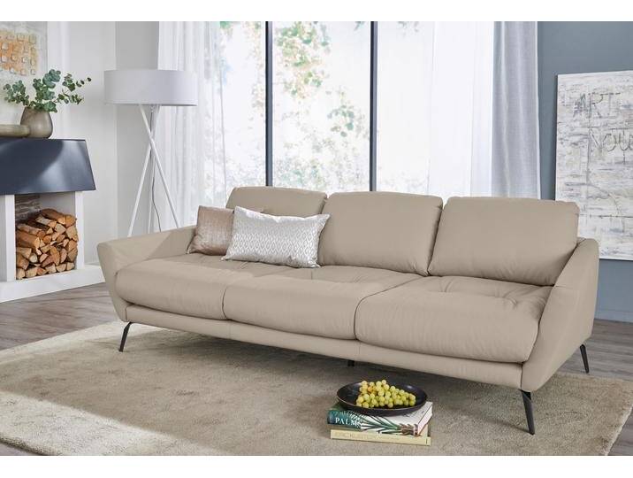Big-Sofa W.SCHILLIG softy , grau (eisgrau z59), B:254cm H:79cm T:113cm, Chenille-Flachgewebe R66 (85% Polyester, 15% Nylon), Velourgewebe V41 (100% Polyester), Longlife Xtra-Leder Z59: Glattleder mit modischer Prägung. Hautstärke 0, 9 - 1, 1 mm, Sofas, mit dekorativer Heftung im Sitz, Füße schwarz pulverbeschichtet von Willi-Schillig
