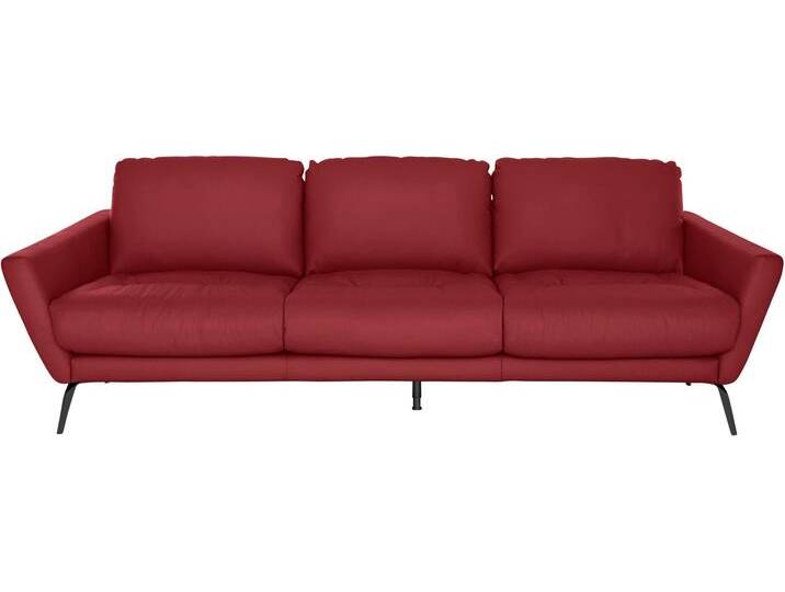 Big-Sofa W.SCHILLIG softy , rot (ruby rot z59), B:254cm H:79cm T:113cm, Chenille-Flachgewebe R66 (85% Polyester, 15% Nylon), Velourgewebe V41 (100% Polyester), Longlife Xtra-Leder Z59: Glattleder mit modischer Prägung. Hautstärke 0, 9 - 1, 1 mm, Sofas, mit dekorativer Heftung im Sitz, Füße schwarz pulverbeschichtet von Willi-Schillig