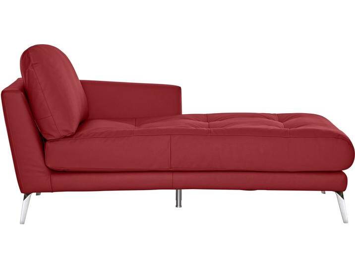 Chaiselongue W.SCHILLIG softy , rot (ruby rot z59), B:106cm H:79cm T:168cm, Chenille-Flachgewebe R66 (85% Polyester, 15% Nylon), Velourgewebe V41 (100% Polyester), Longlife Xtra-Leder Z59: Glattleder mit modischer Prägung. Hautstärke 0, 9 - 1, 1 mm, Sofas, mit dekorativer Heftung im Sitz, Füße Chrom glänzend von Willi-Schillig