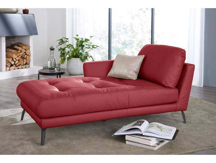 Chaiselongue W.SCHILLIG softy , rot (ruby rot z59), B:106cm H:79cm T:168cm, Chenille-Flachgewebe R66 (85% Polyester, 15% Nylon), Velourgewebe V41 (100% Polyester), Longlife Xtra-Leder Z59: Glattleder mit modischer Prägung. Hautstärke 0, 9 - 1, 1 mm, Sofas, mit dekorativer Heftung im Sitz, Füße schwarz pulverbeschichtet von Willi-Schillig