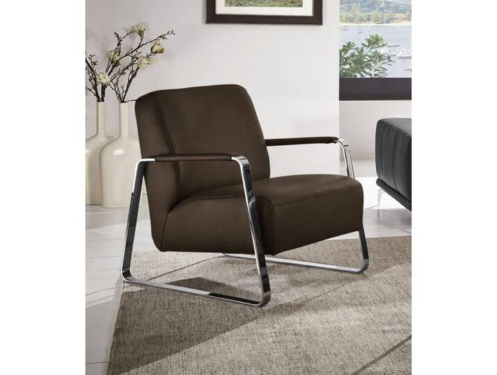 Cocktailsessel W.SCHILLIG quadroo Designsessel, Loungesessel , braun (chocolate s37), B:65cm H:82cm T:82cm, Velourgewebe V41 (100% Polyester), Longlife Xtra-Leder Z59 - Glattleder, Longlife Xtra-Leder Z73 - Glattleder, Stoff S37 (100% Polyester): Luxus-Microfaser in Lederoptik, Sessel, mit bezogenen Armlehnen, Gestell in Chrom glänzend von Willi-Schillig