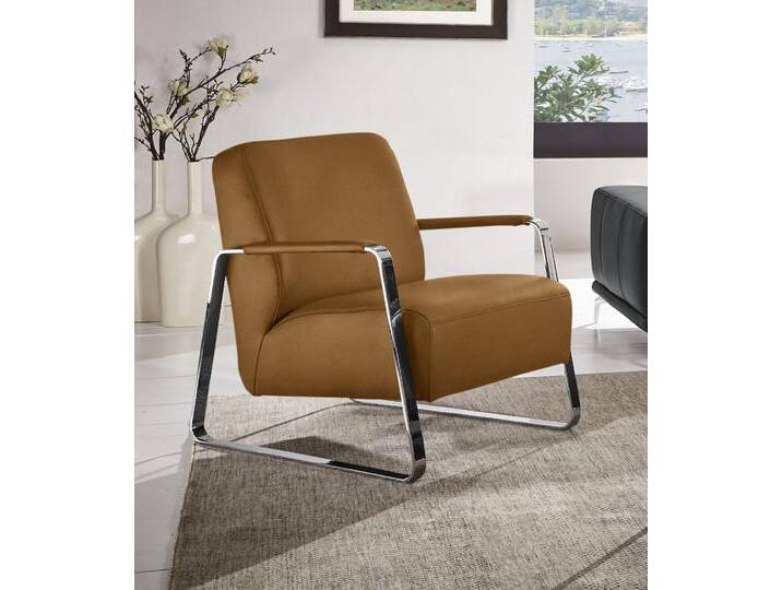 Cocktailsessel W.SCHILLIG quadroo Designsessel, Loungesessel , gelb (brandy s37), B:65cm H:82cm T:82cm, Velourgewebe V41 (100% Polyester), Longlife Xtra-Leder Z59 - Glattleder, Longlife Xtra-Leder Z73 - Glattleder, Stoff S37 (100% Polyester): Luxus-Microfaser in Lederoptik, Sessel, mit bezogenen Armlehnen, Gestell in Chrom glänzend von Willi-Schillig