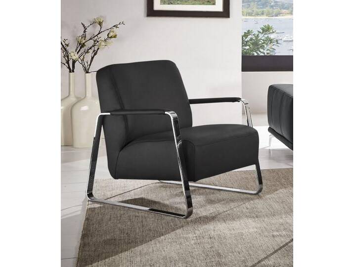 Cocktailsessel W.SCHILLIG quadroo Designsessel, Loungesessel , grau (anthrazit s37), B:65cm H:82cm T:82cm, Velourgewebe V41 (100% Polyester), Longlife Xtra-Leder Z59 - Glattleder, Longlife Xtra-Leder Z73 - Glattleder, Stoff S37 (100% Polyester): Luxus-Microfaser in Lederoptik, Sessel, mit bezogenen Armlehnen, Gestell in Chrom glänzend von Willi-Schillig