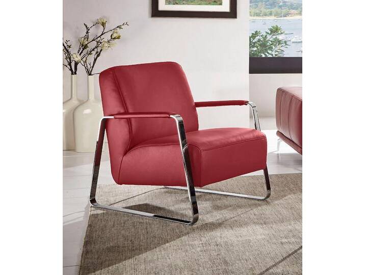 Cocktailsessel W.SCHILLIG quadroo Designsessel, Loungesessel , rot (ruby rot z59), B:65cm H:82cm T:82cm, Velourgewebe V41 (100% Polyester), Longlife Xtra-Leder Z59 - Glattleder, Longlife Xtra-Leder Z73 - Glattleder, Stoff S37 (100% Polyester): Luxus-Microfaser in Lederoptik, Sessel, mit bezogenen Armlehnen, Gestell in Chrom glänzend von Willi-Schillig
