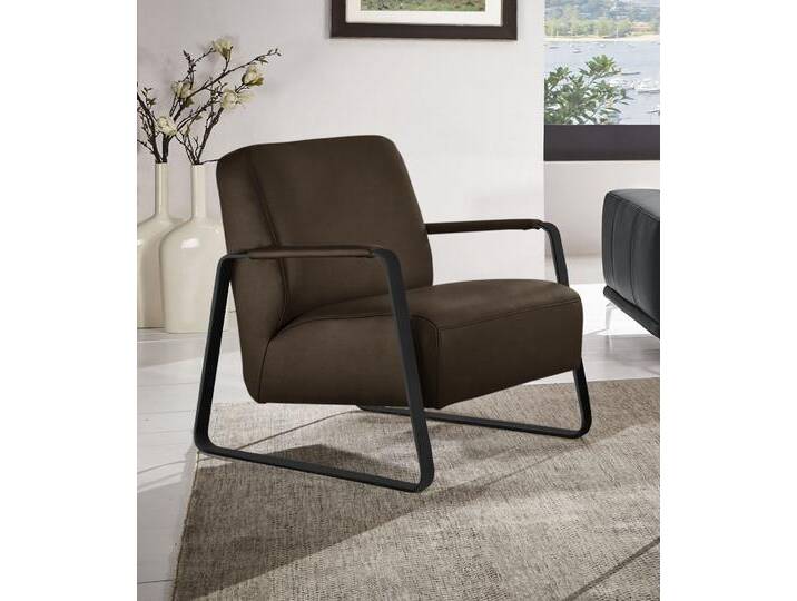 Cocktailsessel W.SCHILLIG quadroo Loungesessel , braun (chocolate s37), B:65cm H:82cm T:82cm, Velourgewebe V41 (100% Polyester), Longlife Xtra-Leder Z59 - Glattleder, Longlife Xtra-Leder Z73 - Glattleder, Stoff S37 (100% Polyester): Luxus-Microfaser in Lederoptik, Sessel, mit bezogenen Armlehnen, Gestell in Schwarz pulverbeschichtet von Willi-Schillig