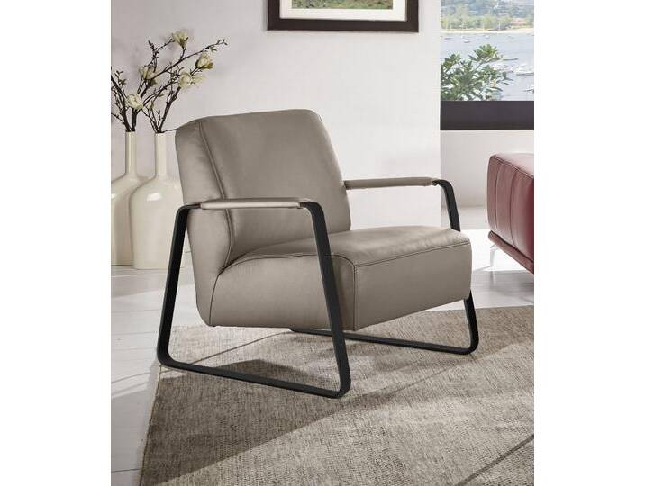 Cocktailsessel W.SCHILLIG quadroo Loungesessel , braun (stone z59), B:65cm H:82cm T:82cm, Velourgewebe V41 (100% Polyester), Longlife Xtra-Leder Z59 - Glattleder, Longlife Xtra-Leder Z73 - Glattleder, Stoff S37 (100% Polyester): Luxus-Microfaser in Lederoptik, Sessel, mit bezogenen Armlehnen, Gestell in Schwarz pulverbeschichtet von Willi-Schillig