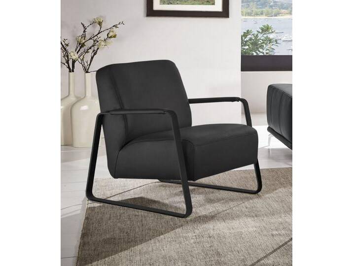 Cocktailsessel W.SCHILLIG quadroo Loungesessel , grau (anthrazit s37), B:65cm H:82cm T:82cm, Velourgewebe V41 (100% Polyester), Longlife Xtra-Leder Z59 - Glattleder, Longlife Xtra-Leder Z73 - Glattleder, Stoff S37 (100% Polyester): Luxus-Microfaser in Lederoptik, Sessel, mit bezogenen Armlehnen, Gestell in Schwarz pulverbeschichtet von Willi-Schillig