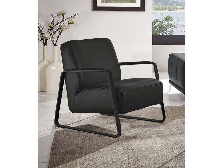 Cocktailsessel W.SCHILLIG quadroo Loungesessel , grau (graphit z59), B:65cm H:82cm T:82cm, Velourgewebe V41 (100% Polyester), Longlife Xtra-Leder Z59 - Glattleder, Longlife Xtra-Leder Z73 - Glattleder, Stoff S37 (100% Polyester): Luxus-Microfaser in Lederoptik, Sessel, mit bezogenen Armlehnen, Gestell in Schwarz pulverbeschichtet von Willi-Schillig