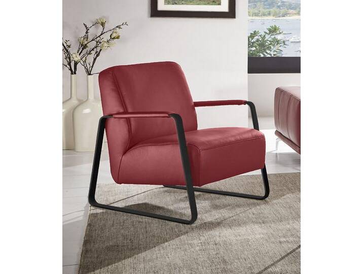 Cocktailsessel W.SCHILLIG quadroo Loungesessel , rot (ruby rot z59), B:65cm H:82cm T:82cm, Velourgewebe V41 (100% Polyester), Longlife Xtra-Leder Z59 - Glattleder, Longlife Xtra-Leder Z73 - Glattleder, Stoff S37 (100% Polyester): Luxus-Microfaser in Lederoptik, Sessel, mit bezogenen Armlehnen, Gestell in Schwarz pulverbeschichtet von Willi-Schillig