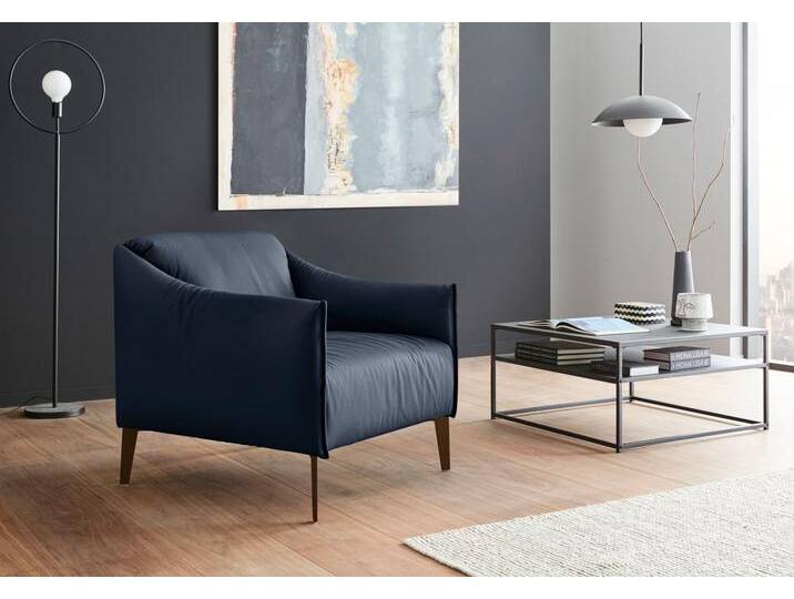 Cocktailsessel W.SCHILLIG sally , blau (blau z59), B:84cm H:78cm T:84cm, Longlife Xtra-Leder Z59: Glattleder mit modischer Prägung. Hautstärke 0, 9 - 1, 1 mm., Sessel, mit Metall-Winkelfüßen in Bronze pulverbeschichtet von Willi-Schillig