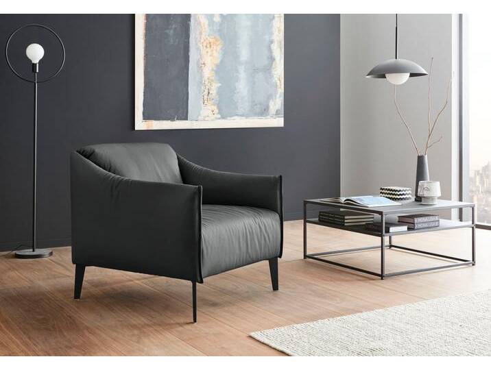 Cocktailsessel W.SCHILLIG sally , grau (graphit z59), B:84cm H:78cm T:84cm, Longlife Xtra-Leder Z59: Glattleder mit modischer Prägung. Hautstärke 0, 9 - 1, 1 mm., Sessel, mit Metall-Winkelfüßen in Schwarz pulverbeschichtet von Willi-Schillig