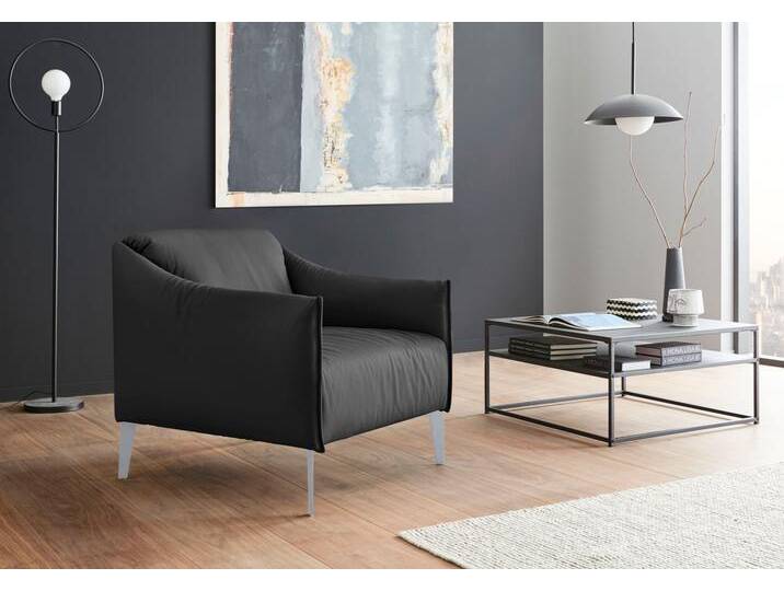 Cocktailsessel W.SCHILLIG sally , schwarz (schwarz z59), B:84cm H:78cm T:84cm, Longlife Xtra-Leder Z59: Glattleder mit modischer Prägung. Hautstärke 0, 9 - 1, 1 mm., Sessel, mit Metall-Winkelfüßen in Silber matt von Willi-Schillig