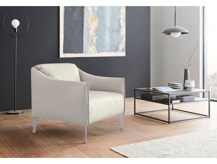 Cocktailsessel W.SCHILLIG sally , weiß (weiß z59), B:84cm H:78cm T:84cm, Longlife Xtra-Leder Z59: Glattleder mit modischer Prägung. Hautstärke 0, 9 - 1, 1 mm., Sessel, mit Metall-Winkelfüßen in Silber matt von Willi-Schillig