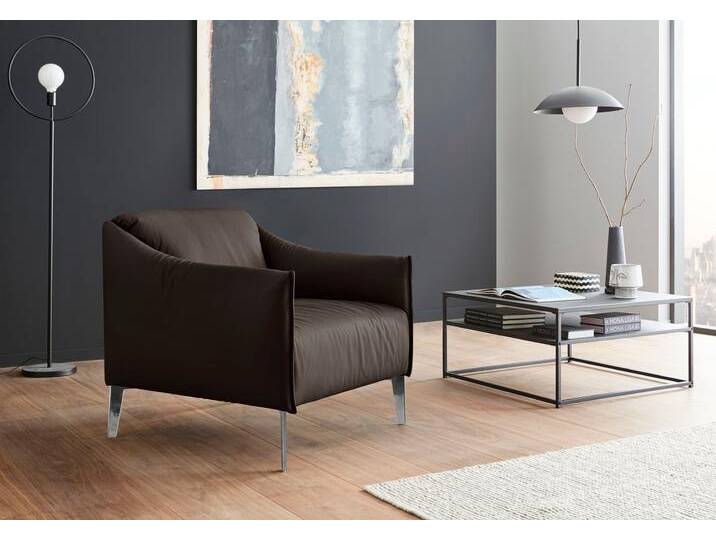 Cocktailsessel W.SCHILLIG sally Designsessel, Loungesessel , braun (braun z59), B:84cm H:78cm T:84cm, Longlife Xtra-Leder Z59: Glattleder mit modischer Prägung. Hautstärke 0, 9 - 1, 1 mm., Sessel, mit Metall-Winkelfüßen in Chrom glänzend von Willi-Schillig
