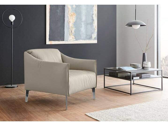 Cocktailsessel W.SCHILLIG sally Designsessel, Loungesessel , grau (eisgrau z59), B:84cm H:78cm T:84cm, Longlife Xtra-Leder Z59: Glattleder mit modischer Prägung. Hautstärke 0, 9 - 1, 1 mm., Sessel, mit Metall-Winkelfüßen in Chrom glänzend von Willi-Schillig