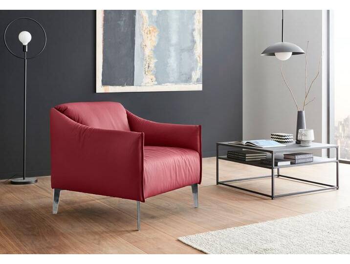 Cocktailsessel W.SCHILLIG sally Designsessel, Loungesessel , rot (ruby rot z59), B:84cm H:78cm T:84cm, Longlife Xtra-Leder Z59: Glattleder mit modischer Prägung. Hautstärke 0, 9 - 1, 1 mm., Sessel, mit Metall-Winkelfüßen in Chrom glänzend von Willi-Schillig