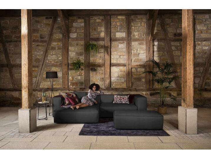 Ecksofa W.SCHILLIG around-the-block, modern und elegant, bequem, L-Form , grau (graphit z59), B:300cm H:66cm T:164cm, Longlife Xtra-Leder Z59: Glattleder mit modischer Prägung. Hautstärke 0, 9 - 1, 1 mm, Sofas, mit eleganter Biese, mit Federkern von Willi-Schillig