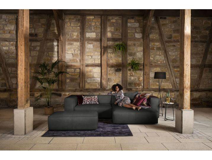 Ecksofa W.SCHILLIG around-the-block , grau (anthrazit z69), B:300cm H:66cm T:164cm, Longlife Xtra-Leder Z69: Das feinnarbige, gedeckte Softleder Z69 besticht durch seine außergewöhnliche Weichheit im trendigen u00bbVintage-Looku00ab, Hautstärke 0, 9 - 1, 1 mm, Longlife fabric Flachgewebe T88 (100% Polyester), Sofas, inklusive Hocker, mit eleganter Biese, mit Federkern von Willi-Schillig
